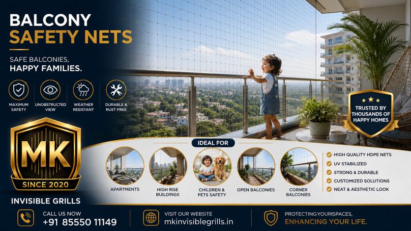 Balcony Safety Nets installation by MK Invisible Grills