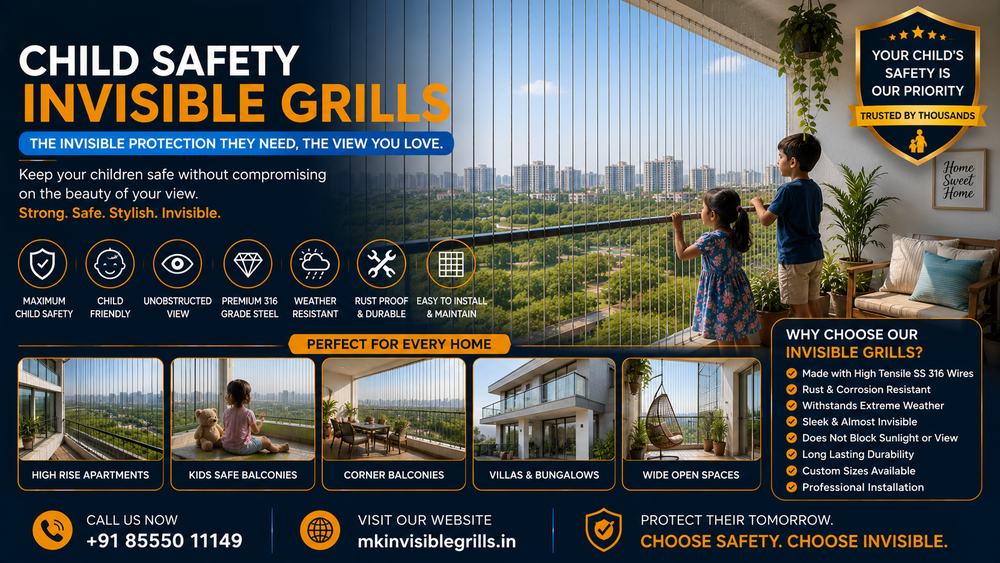 Child Safety Invisible Grills installation by MK Invisible Grills