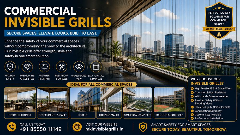 Commercial & Office Invisible Grills installation by MK Invisible Grills
