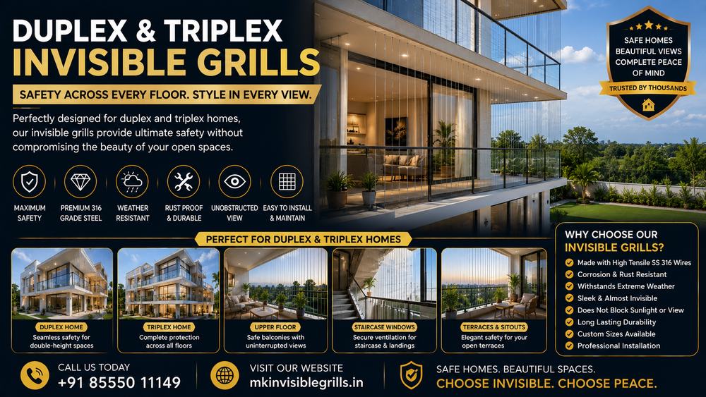 Duplex & Triplex Invisible Grills installation by MK Invisible Grills